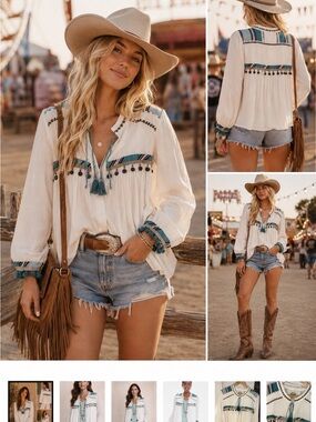 Western Bohemian Whimsical Embroidered Tie Tassel Cardigan 16 Petite